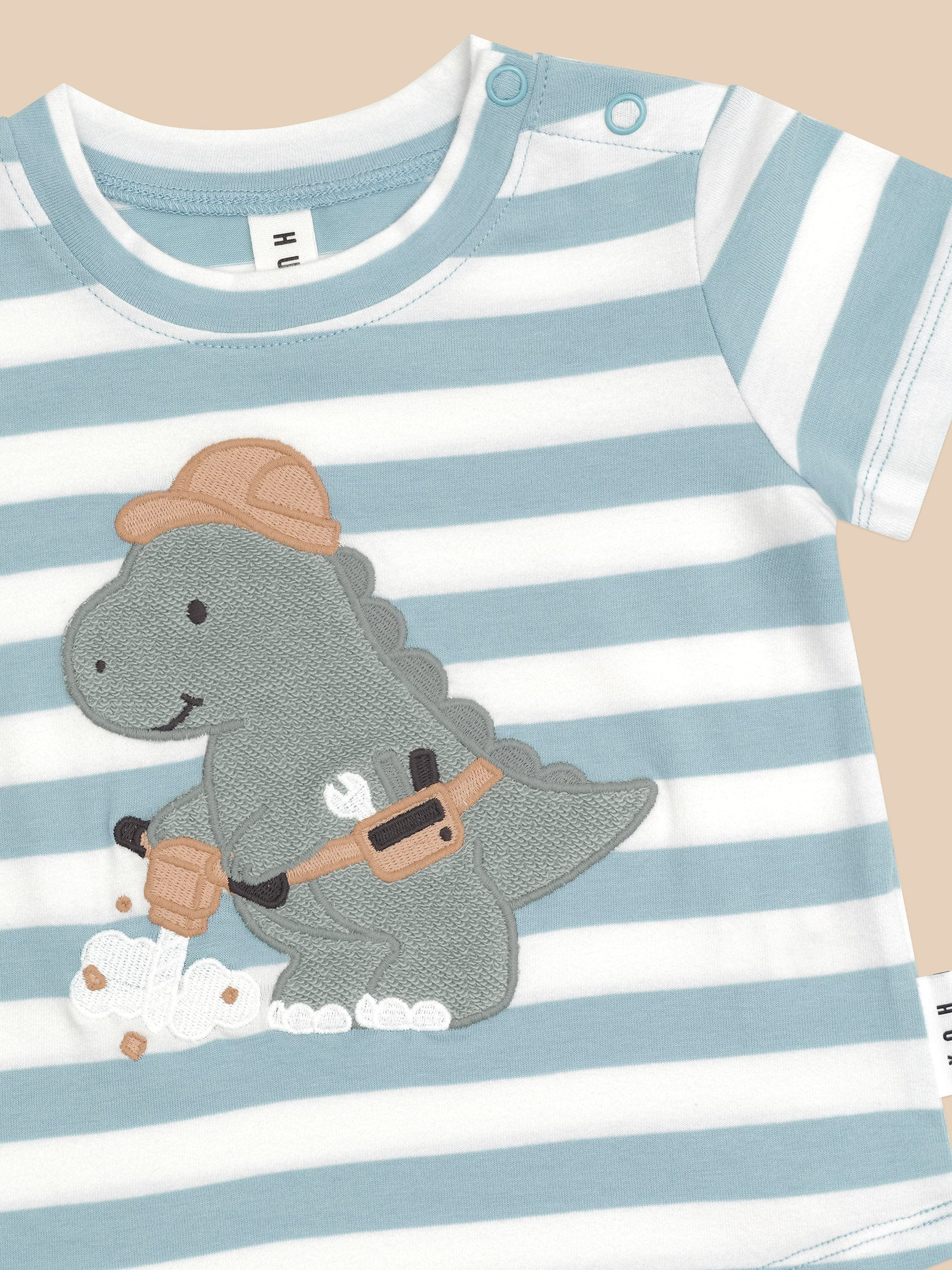 Huxbaby - Dino Stripe T Shirt Marine Blue