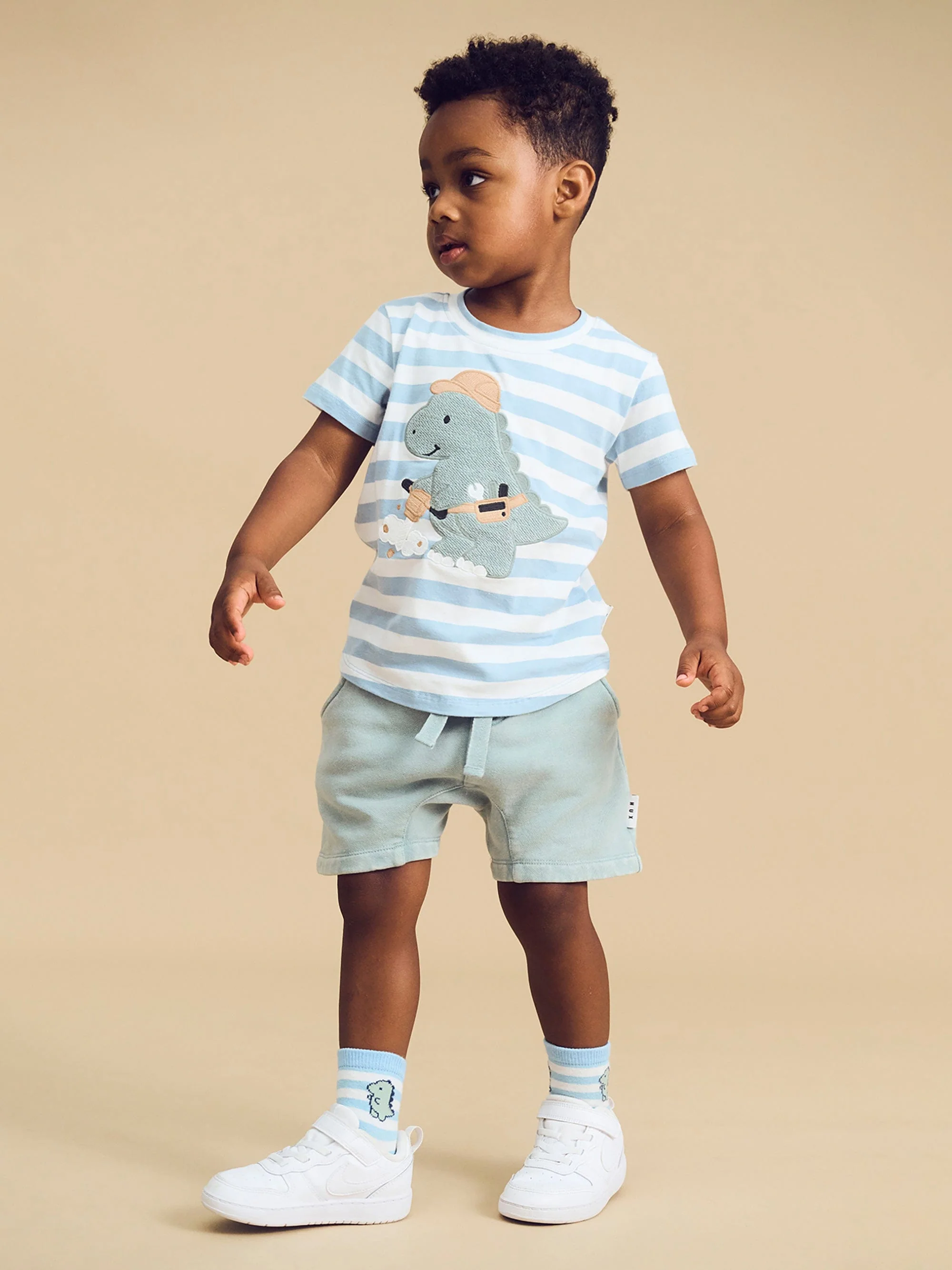 Huxbaby - Dino Stripe T Shirt Marine Blue