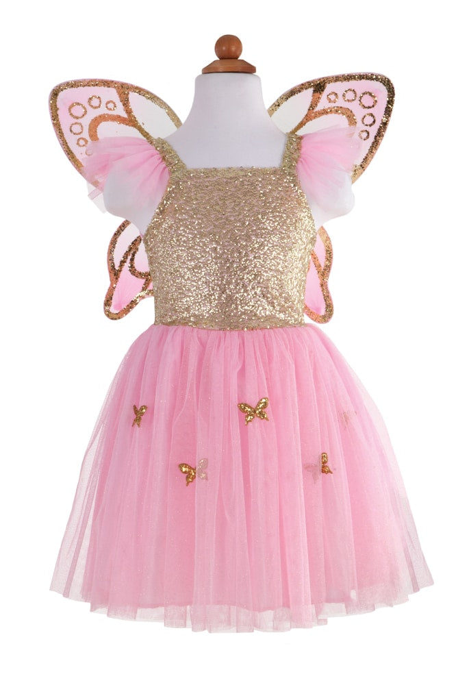 Great Pretenders- Gold Sequins Butterfly Dress and Wings Size 5-7